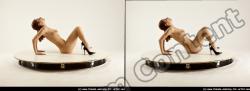 Nude Woman White Laying poses - ALL Slim Laying poses - on back long brown 3D Stereoscopic poses Pinup